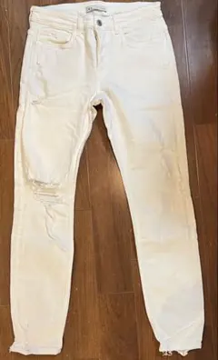 ZARA ホワイト スキニージーンズ ダメージ加工 38