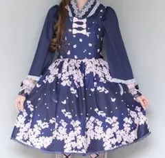 新品 桜柄 ジャンパースカート紺 axes femme kawaii