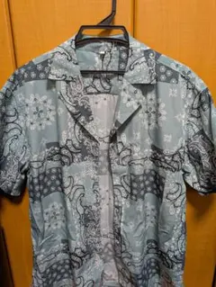 ペイズリー柄 半袖シャツ 青系 Mサイズ