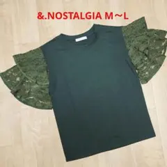 美品 &.NOSTALGIA レース袖 半袖 カットソー グリーン M Lのサムネイル