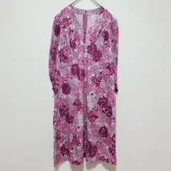 美品 ヴィンテージ ワンピース 膝丈 長袖 紫陽花柄 花柄 パープル M L