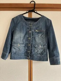 ノーカラー デニムジャケット 七分袖 コンパクト Gジャン