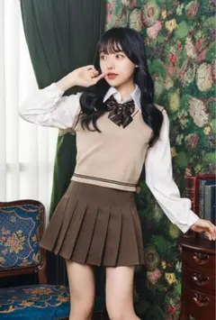 制服コスプレ オルチャンセーラー ニット ベージュ×チョコ