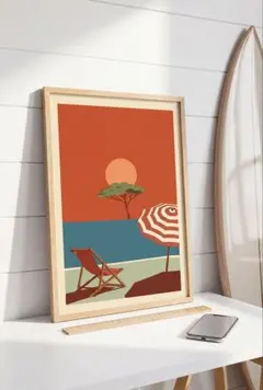 ６１・A4アートポスター 海 夕日 西海岸 リゾート 絵画 インテリア
