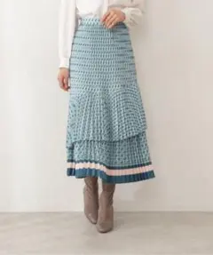 新品プロポーションボディドレッシング ティアードプリーツレトロ柄スカートグリーン