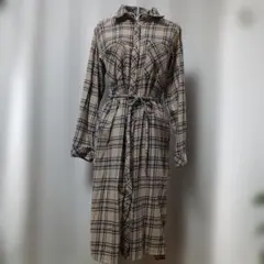 しまむら　Private Pause　チェック柄　 ロングシャツワンピース 綿