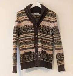 BEAMS アーガイル柄 ニットカーディガン ブラウン