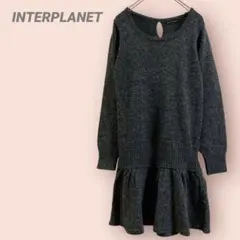 INTERPLANET 長袖ニット　チュニック　フリル　ブラック系　レディース2のサムネイル