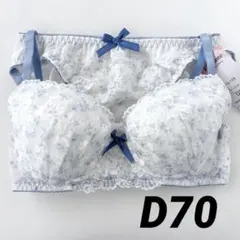ブラジャー　ショーツセット　D70 花柄　レース　エレガンテ　白　ブルーのサムネイル