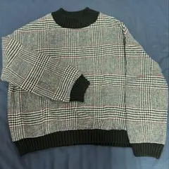【one way】チェック柄長袖ニット