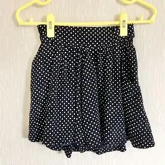 リボン水玉キュロットスカート 背面ウエストゴム ネイビー 紺色 ミニスカート