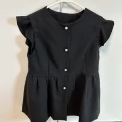 黒 フリル袖 半袖ブラウス Mサイズ