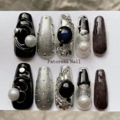 y2k ニュアンスネイル ブラック シルバー