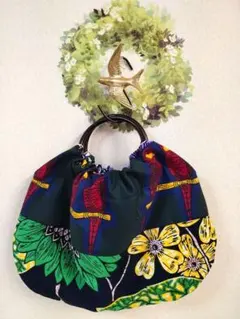 ハンドメイド ハワイアンキルト バンブーハンドル グラニーバッグ