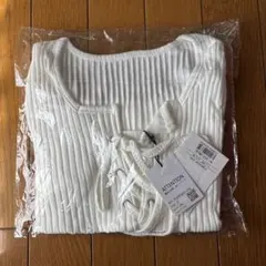 未開封　リブ編み　ホワイト　半袖Tシャツ Fサイズ　白
