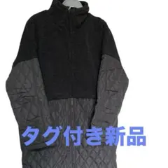 ブラック ボアドッキングキルティングジャケット ロング丈