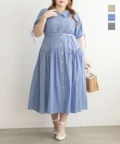 クレット　CLETTEオリジナル切替デザインストライプシャツワンピース