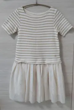 プチバトー ラメボーダー 半袖ワンピース チュール114cm 6ans