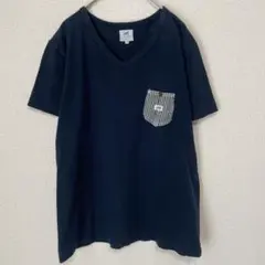Lee Tシャツ ネイビー S 綿100% Vネック ロゴ入り