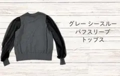 グレー シースルー パフスリーブ トップス