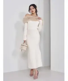 Darich オフショルダー ファー付き ニットワンピース