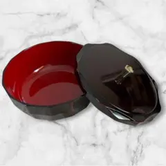 菓器 菓子入れ 赤茶八角形 金色つまみ付き 新品未使用品 箱入り