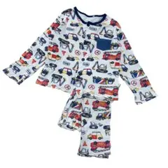 男の子 車 はたらく車 長袖 薄手 前開き パジャマ 上下セット 120