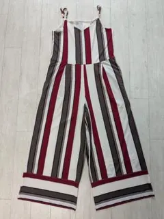 【美品】 ストライプ柄 キャミソールサロペット ワイドパンツのサムネイル
