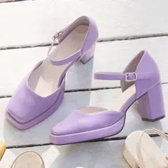 フレアヒールセパレートパンプス パープル 25.5