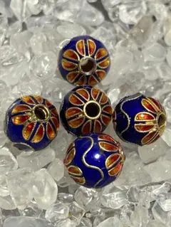 伝統工芸　チベット　七宝焼き　お花　５点セット　約8ミリ