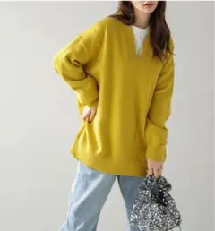 【ラジエム】ニット　セーター　Ｖネック　レイヤード　オーバーサイズ　フリー