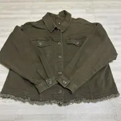 出品11/16まで　チャオパニック　コットン　デニムジャケット フリンジ　カーキ