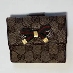 GUCCI グッチ 二つ折り財布 GGキャンバス シェリーライン リボン