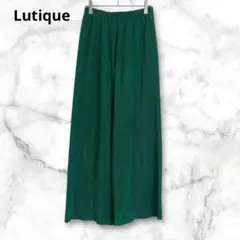 ルティーク　ワイドパンツ　グリーン　プリーツ　ウエストゴム　L リラックス