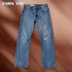 ZARA TRF ストレート ダメージ ミッドライズジーンズ EUR34のサムネイル