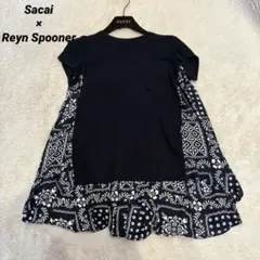 Sacai×Reyn Spooner コラボ　異素材ドッキングTシャツ　ブラックのサムネイル