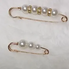 安全ピン型ブローチ ストールピン ブローチ 2個セット パール ゴールド