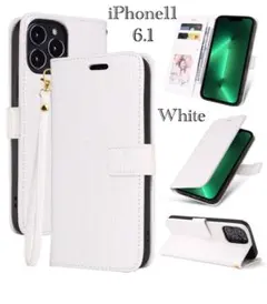 iPhone11 手帳型ケース　レザー 革　クロコダイル型押し　クロコ　ホワイト