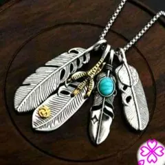 ●ネックレス　メンズ　アメカジ　ターコイズ　イーグル　シルバー　ステンレス　古着