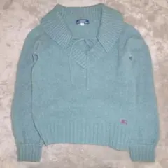 BURBERRY BLUE LABEL ウールカシミ ヤ 襟付きニットブルーM