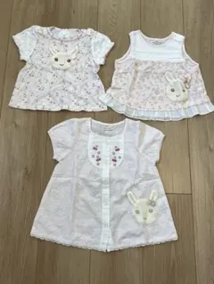 お買い得！キムラタンクーラクールウサギ刺繍付きピンク系花柄トップス3点セット