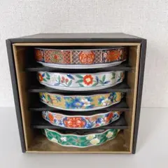 有田焼　吾山窯 絵変わり　花鳥文　仕切り皿　刺身皿　古伊万里 5枚セット　花