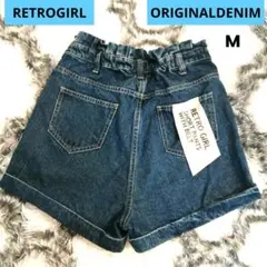 ★RETROGIRL★ハイウエストデニムショートパンツ ダークブルー/Ｍsize