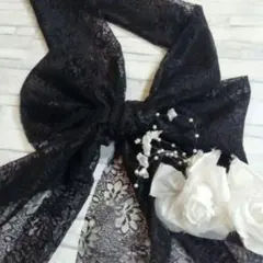 R-6レース帯揚げ❀着物 振袖 和装小物 成人式 卒業式❀黒ブラック