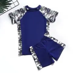 新品❗️子供服 男の子 迷彩柄 ネイビー 半袖 半ズボン 帽子 水着