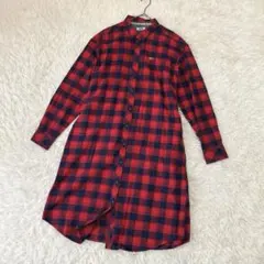 トミージーンズ　シャツワンピース　(M)　黒　赤　チェック　ロング　カジュアル