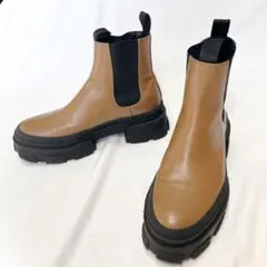 ZARA サイドゴアブーツ トラックソール 厚底 ブラウン　36
