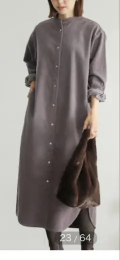 グレー コーデュロイシャツワンピース Mサイズ