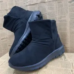 新品★レディース★24.0cm★撥水Fスエード裏ボアショートブーツ 黒 6508