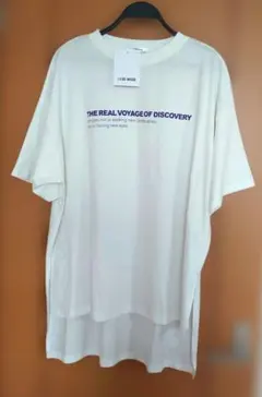 綿100％・LILOU MEKK ロゴ膝丈Tシャツ 商品・4Ｌ・新品タグ付きのサムネイル
